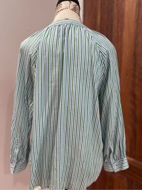 Ann Taylor Green & White Striped Button-Down Shirt